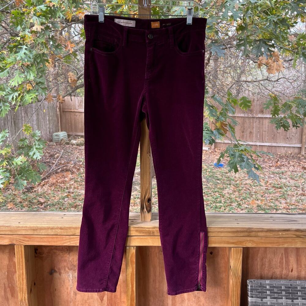 Anthropologie Pilcro Stet Cords Burgundy Tapered Leg Ankle Zip Size 29"